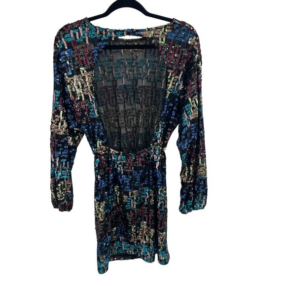 Zara Black Multicolor Sequin Mesh Long Sleeve Mini Dress Womens Size Small - Picture 7 of 7